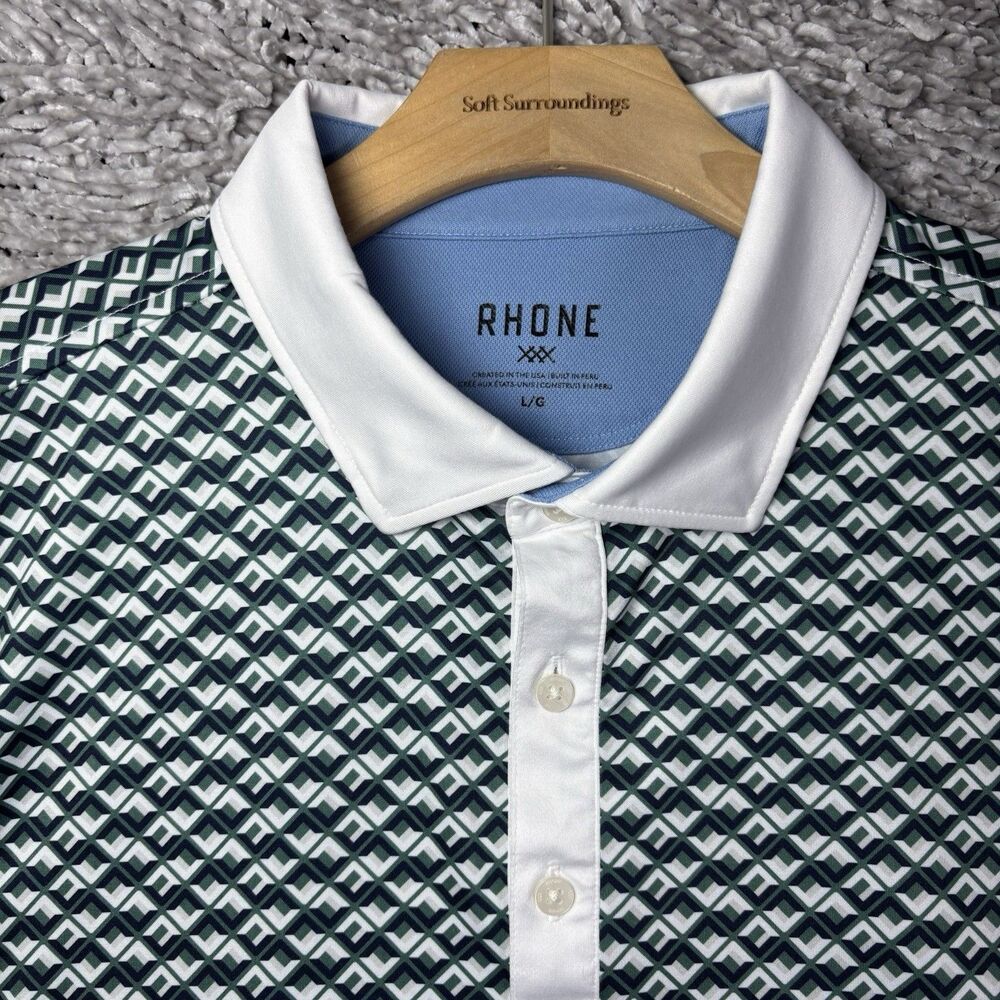 Rhone Performance Polo Shirt Mens Large Short Sleeve Tidal Green Geometric Golf
